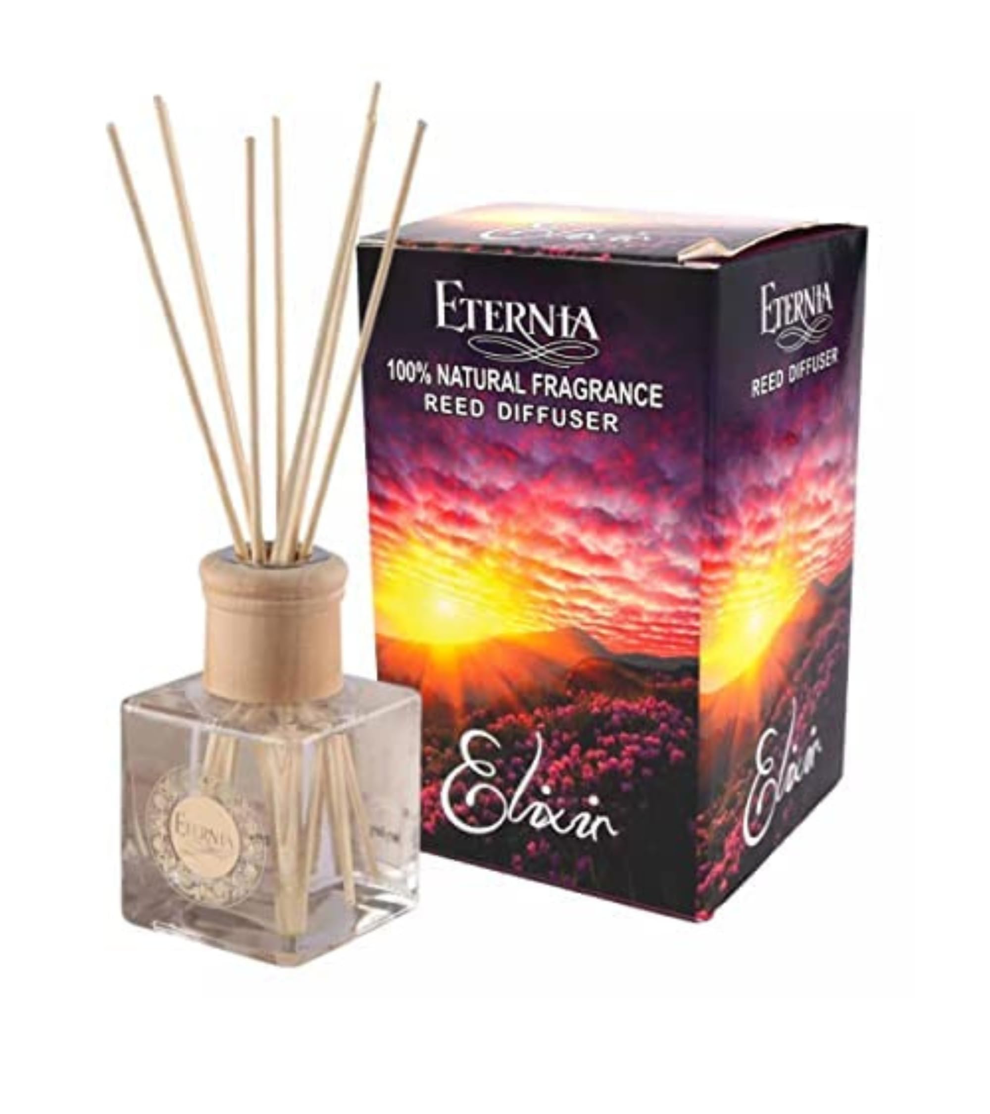 Eternia® Elixir Reed Diffuser with Rattan Reed Sticks – Floral, Oriental & Powdery Long-Lasting Home Fragrance