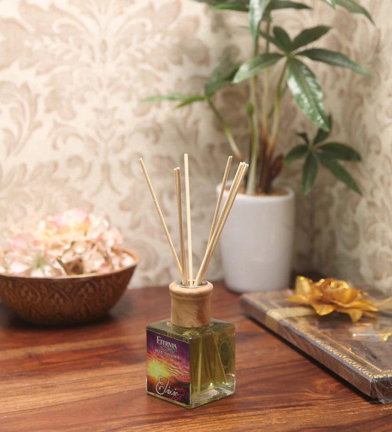 Eternia® Elixir Reed Diffuser with Rattan Reed Sticks – Floral, Oriental & Powdery Long-Lasting Home Fragrance