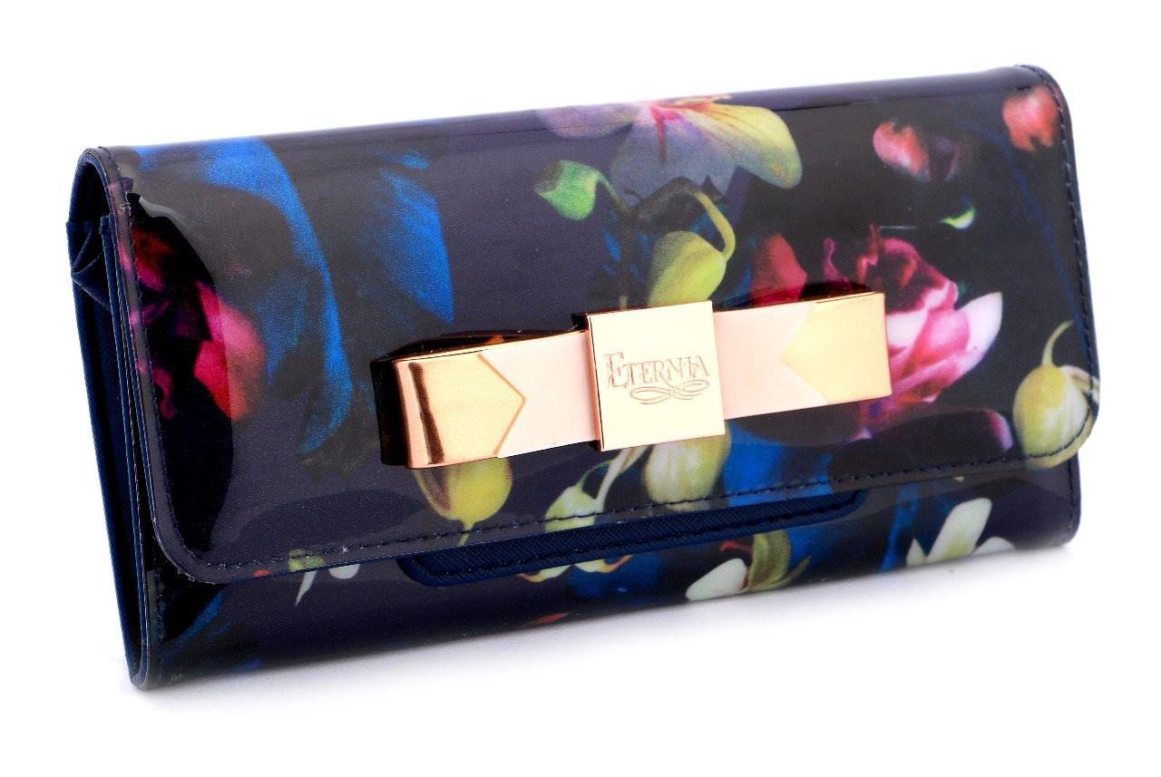 Eternia® Floral Clutch Wallet with Magnetic Flap – Water-Resistant Purse with Card Slots – Midnight Bloom