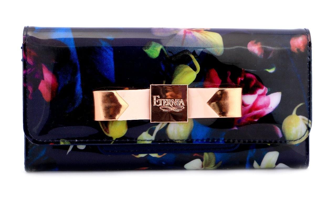 Eternia® Floral Clutch Wallet with Magnetic Flap – Water-Resistant Purse with Card Slots – Midnight Bloom