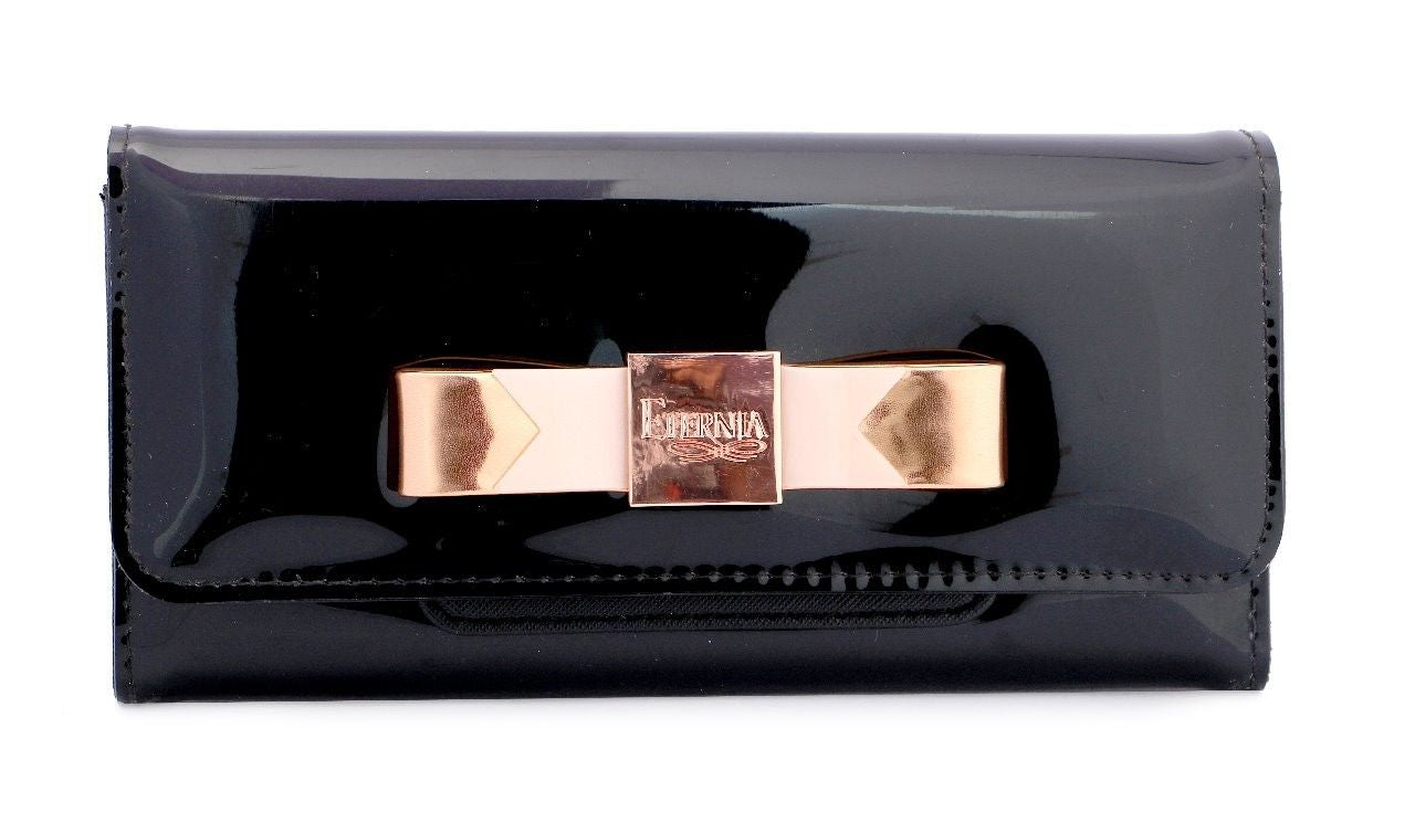 Eternia® Floral Clutch Wallet with Magnetic Flap – Water-Resistant Purse with Card Slots – Black