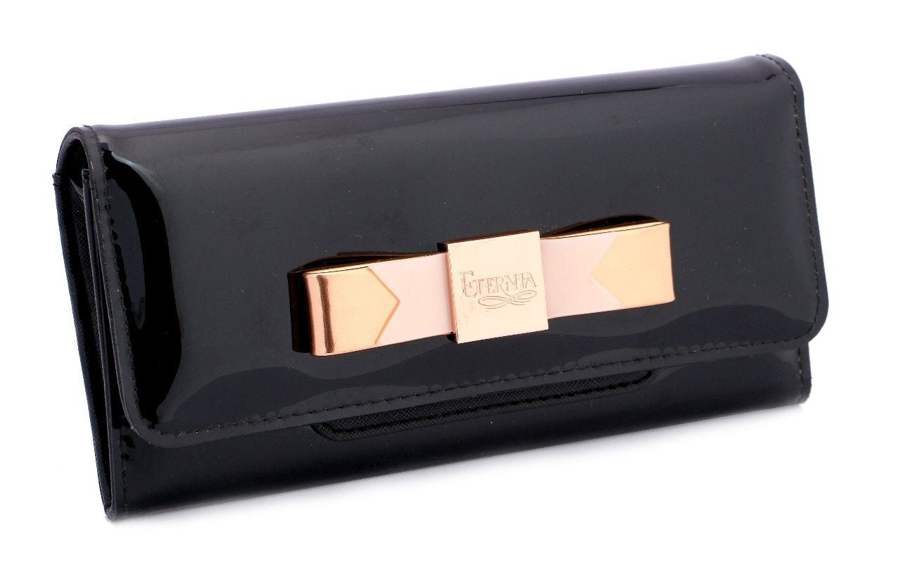 Eternia® Floral Clutch Wallet with Magnetic Flap – Water-Resistant Purse with Card Slots – Black
