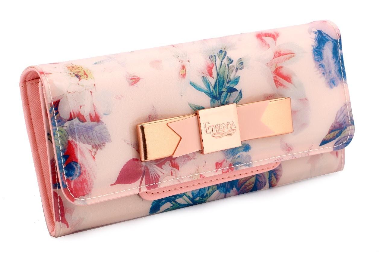 Eternia® Floral Clutch Wallet with Magnetic Flap – Water-Resistant Purse with Card Slots – Petal Blush