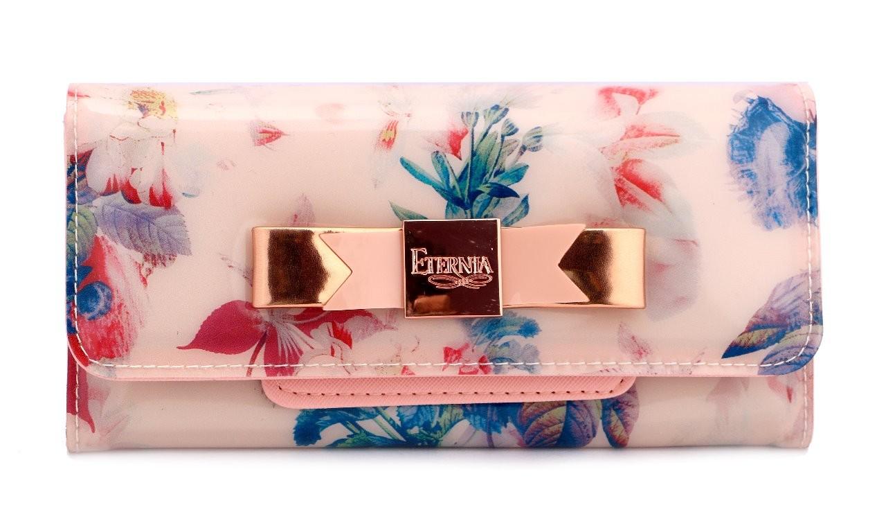 Eternia® Floral Clutch Wallet with Magnetic Flap – Water-Resistant Purse with Card Slots – Petal Blush