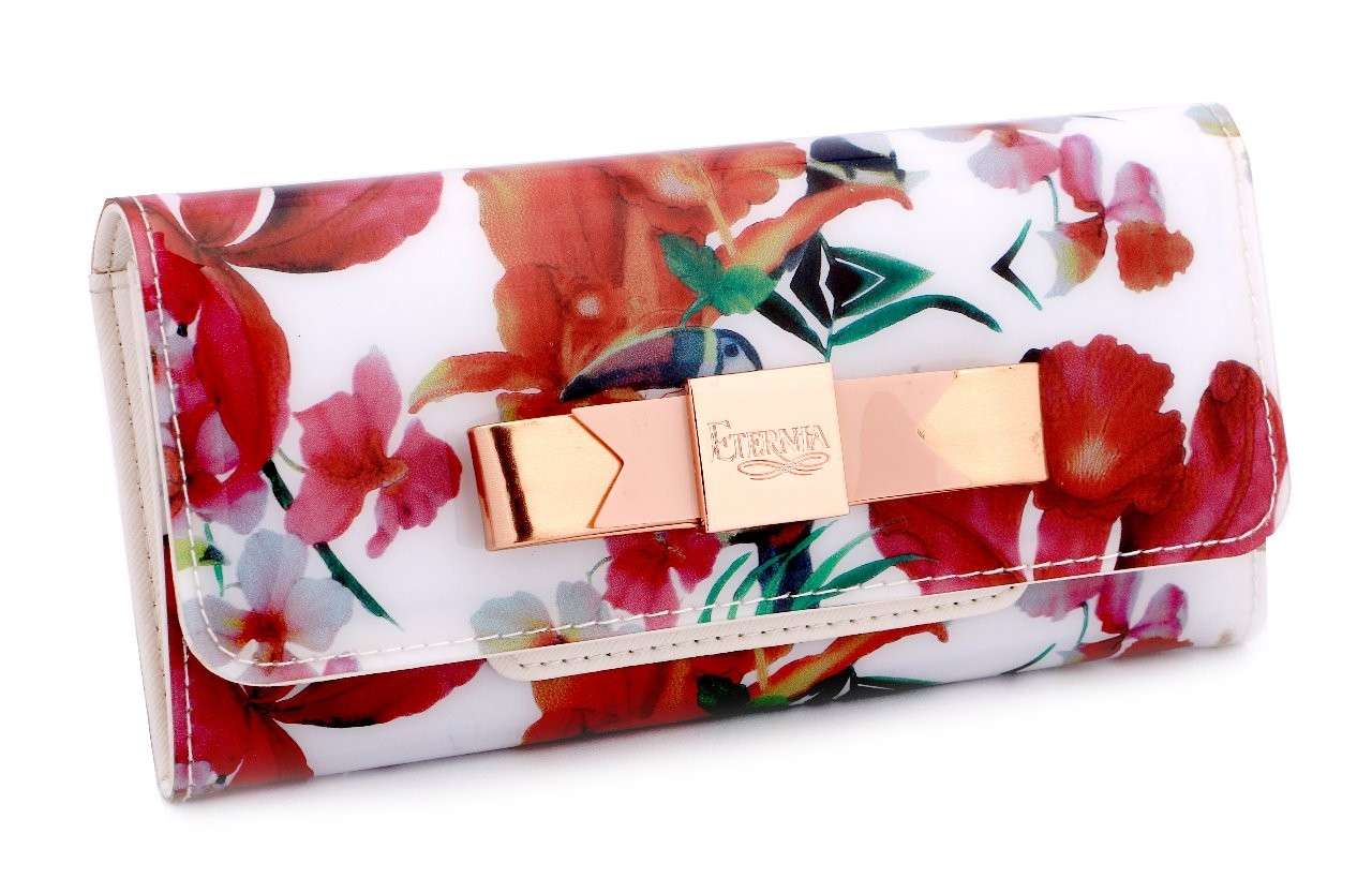 Eternia® Floral Clutch Wallet with Magnetic Flap – Water-Resistant Purse with Card Slots – Island Rouge