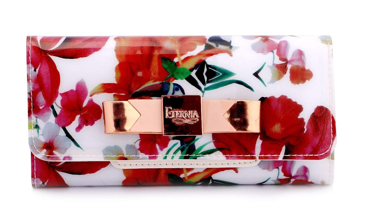 Eternia® Floral Clutch Wallet with Magnetic Flap – Water-Resistant Purse with Card Slots – Island Rouge