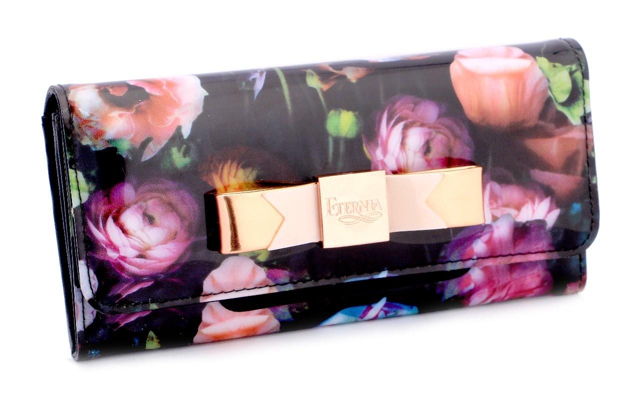 Eternia® Floral Clutch Wallet with Magnetic Flap – Water-Resistant Purse with Card Slots – Midnight Muse
