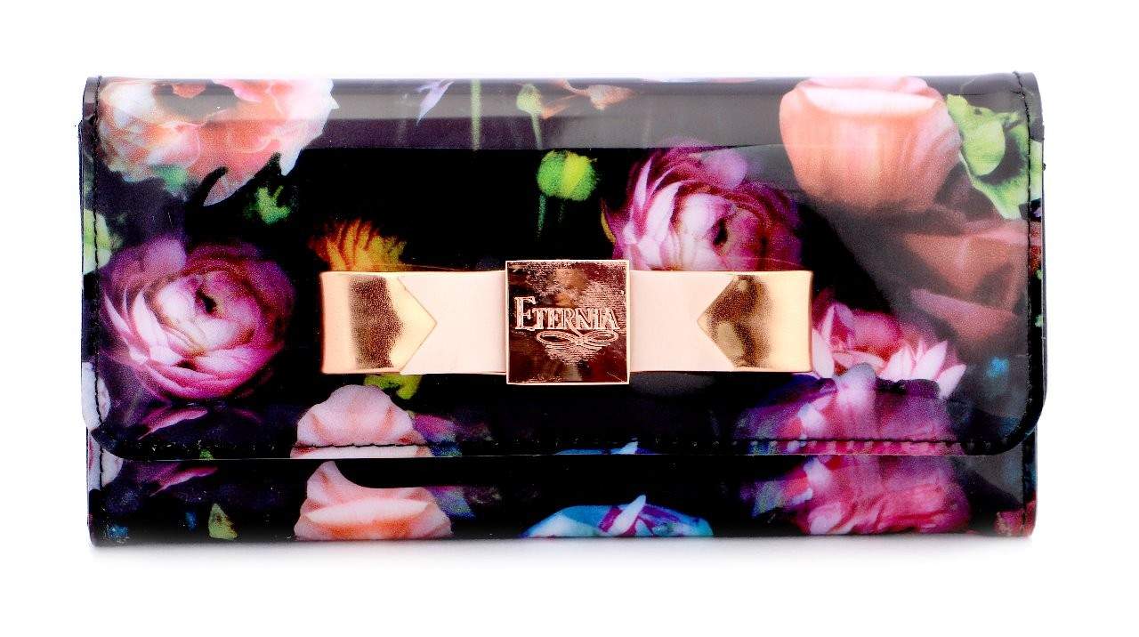 Eternia® Floral Clutch Wallet with Magnetic Flap – Water-Resistant Purse with Card Slots – Midnight Muse