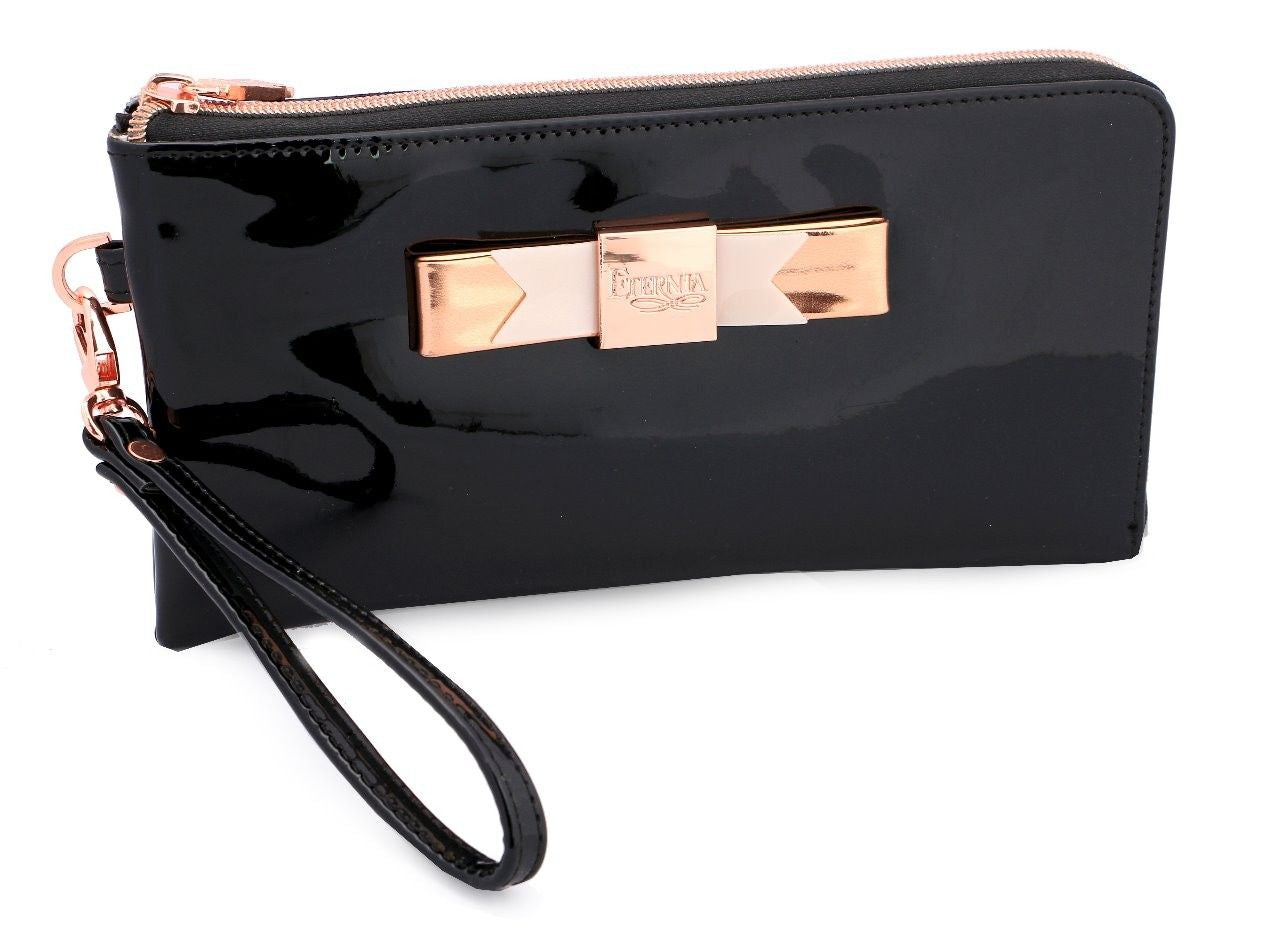Eternia® Zippered Wallet with Wrist Strap – Bold Floral Print Purse in Water-Resistant Finish – Black