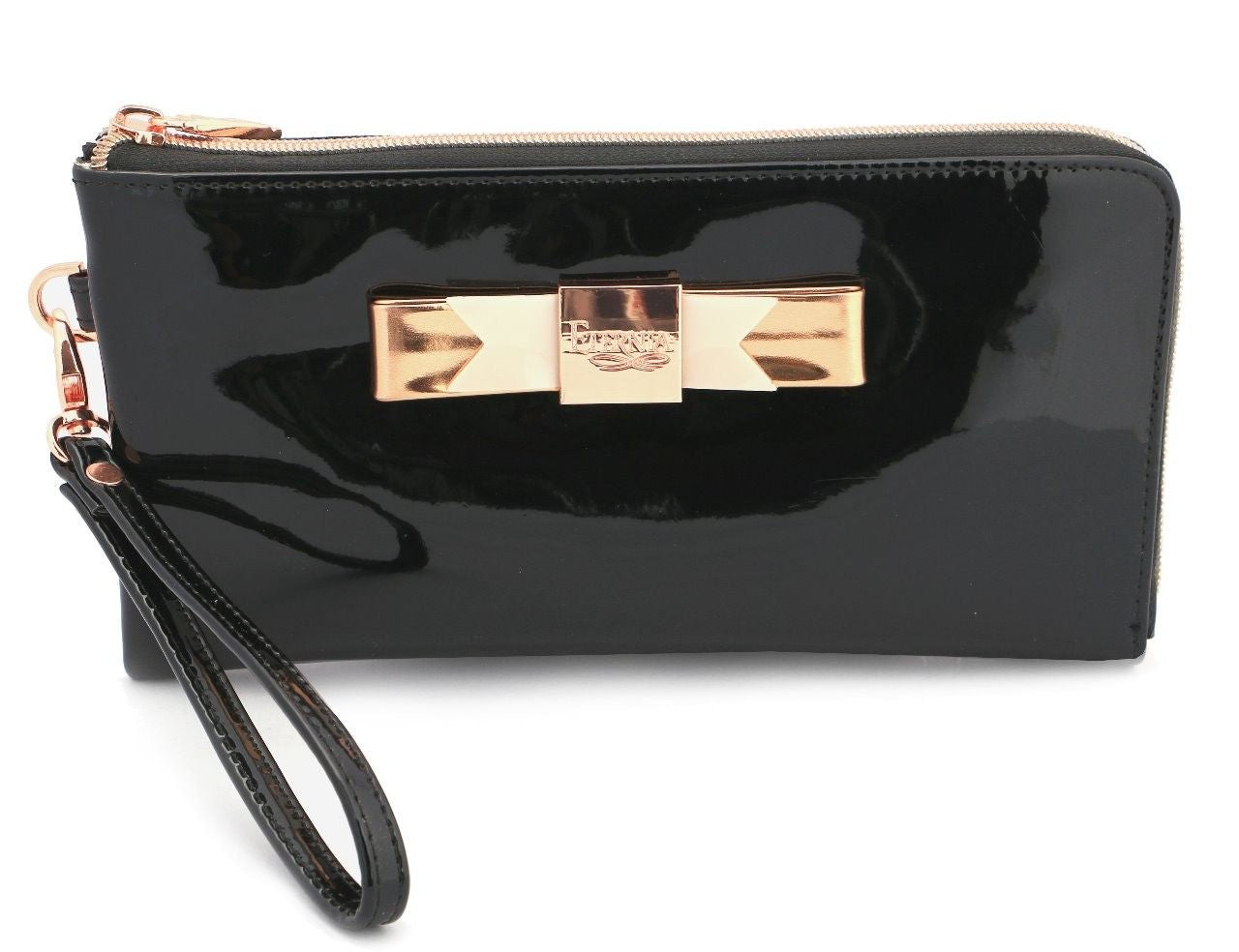 Eternia® Zippered Wallet with Wrist Strap – Bold Floral Print Purse in Water-Resistant Finish – Black