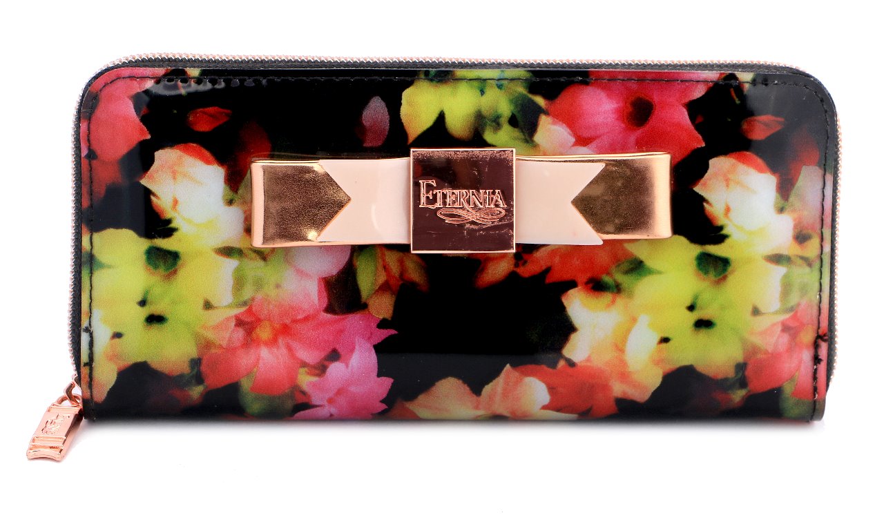 Eternia® Zippered Wallet – Bold Floral Print Purse in Water-Resistant Finish – Noir Garden