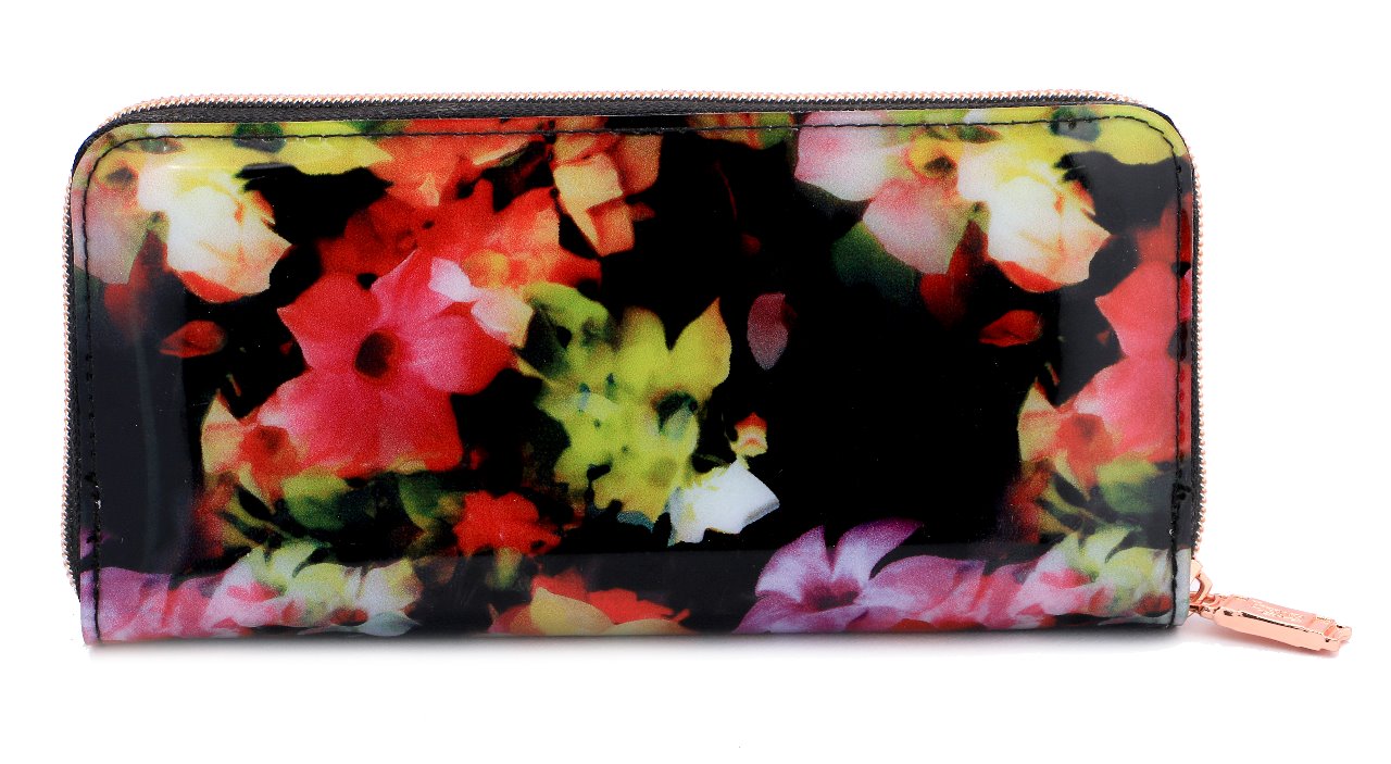 Eternia® Zippered Wallet – Bold Floral Print Purse in Water-Resistant Finish – Noir Garden