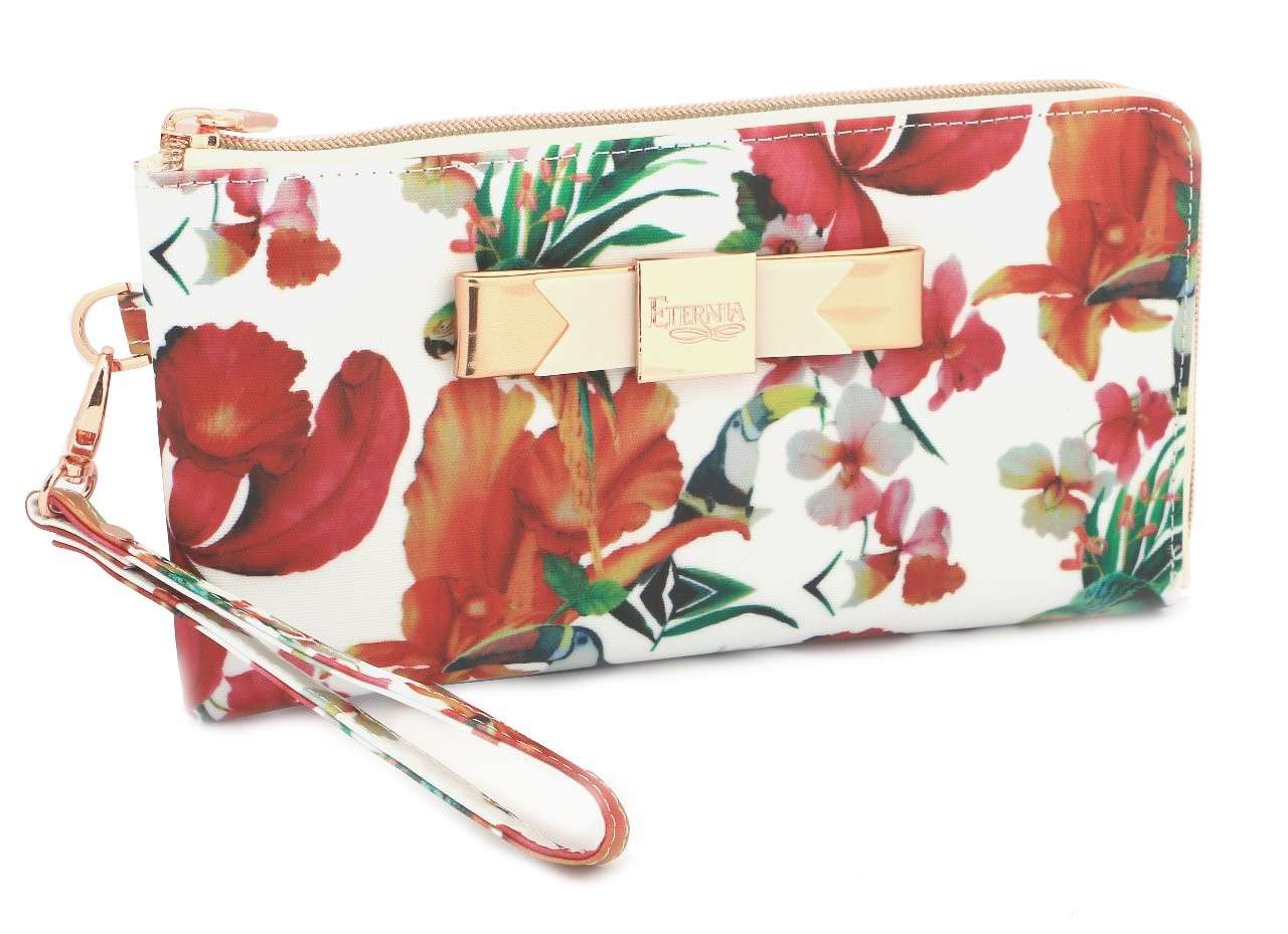 Eternia® Zippered Wallet with Wrist Strap – Bold Floral Print Purse in Water-Resistant Finish – Island Rouge