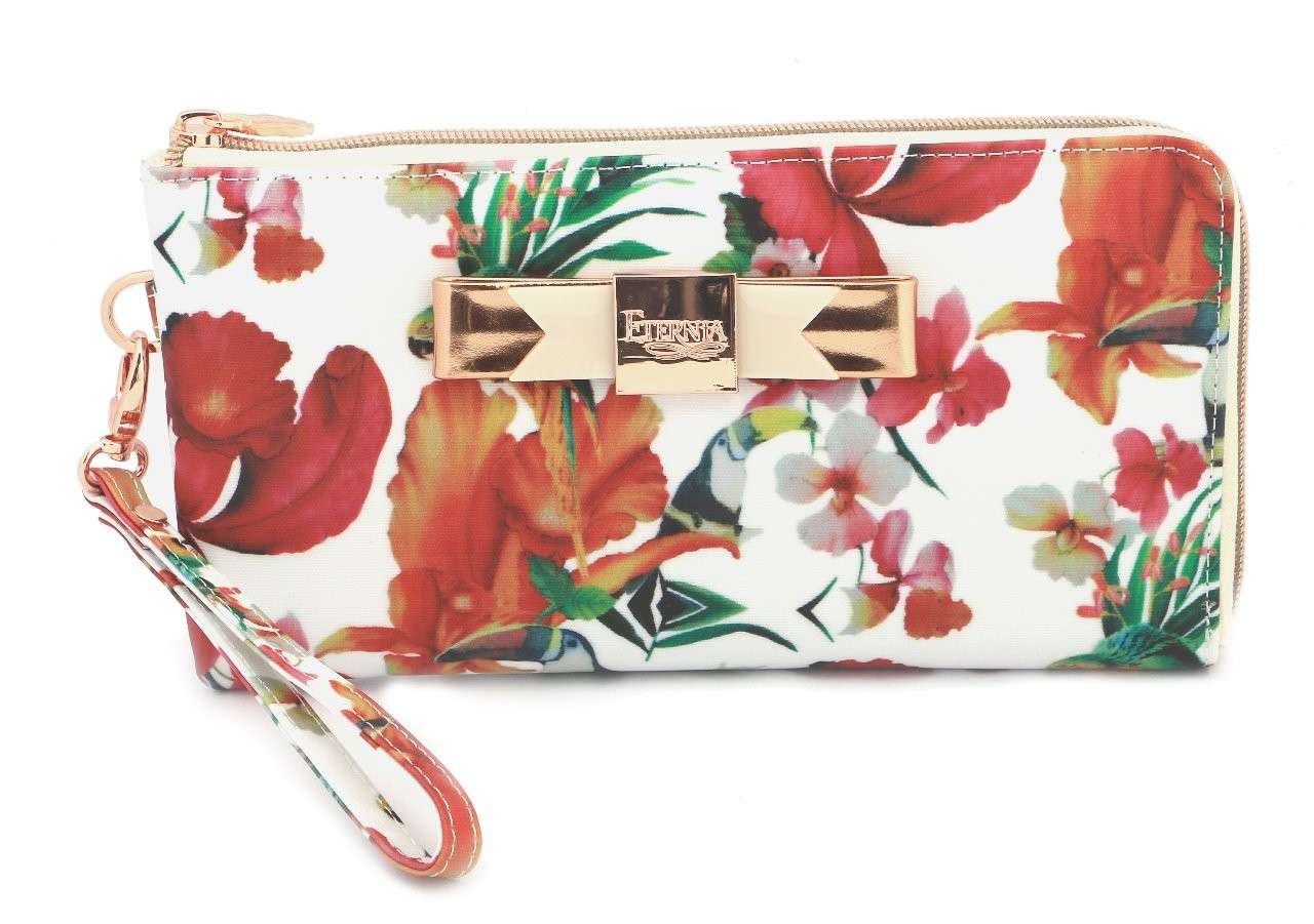 Eternia® Zippered Wallet with Wrist Strap – Bold Floral Print Purse in Water-Resistant Finish – Island Rouge