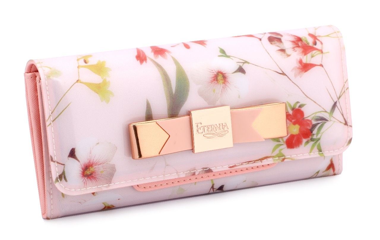Eternia® Floral Clutch Wallet with Magnetic Flap – Water-Resistant Purse with Card Slots – Blush Pink with Pastel Floral Print