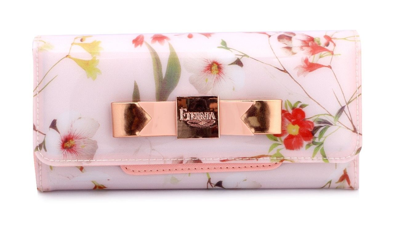 Eternia® Floral Clutch Wallet with Magnetic Flap – Water-Resistant Purse with Card Slots – Blush Pink with Pastel Floral Print