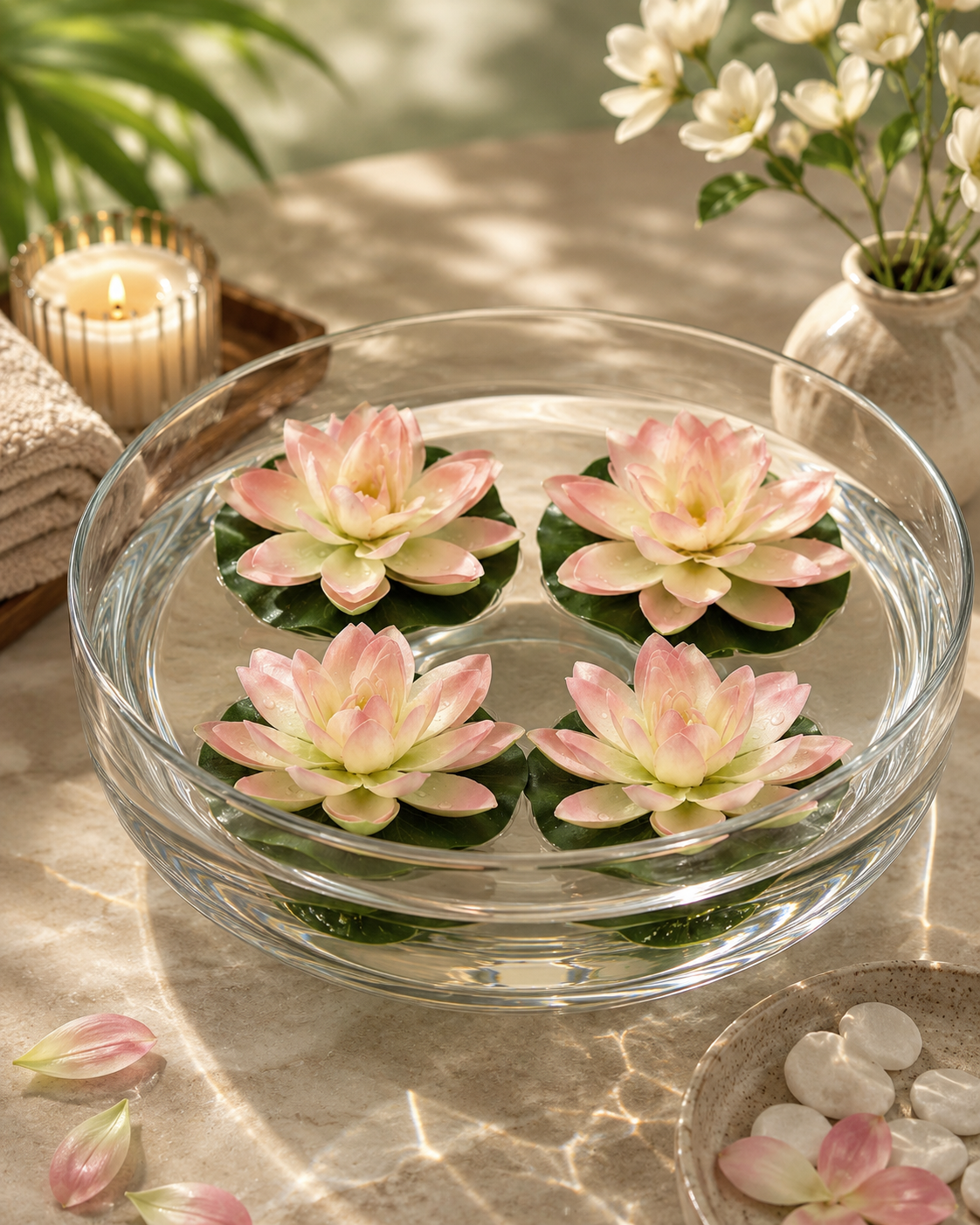 Premsons®Artificial light Pink Lotus Flower Set of 4 – Realistic Faux Floating Water Lily Flowers for Home, Temple, Bowl, Pond & Wedding Decoration