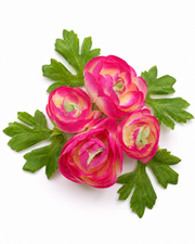 Pink artificial floating flowers with green leaves, decorative 4-pack bouquet