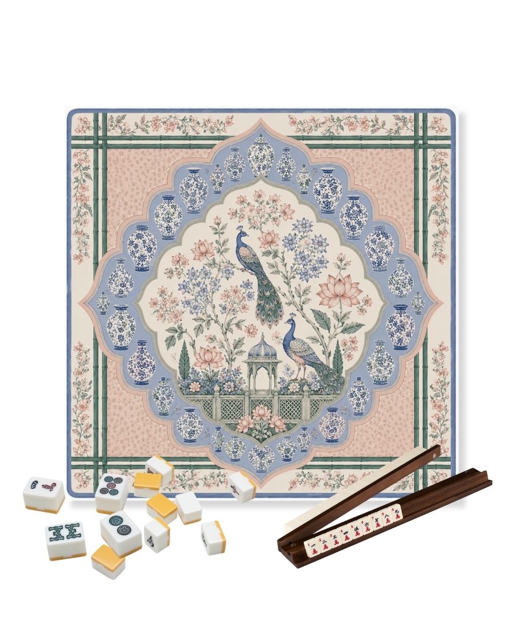 Premsons® Emperor’s Garden Mahjong Table Mat – Premium Anti-Slip Square Gaming & Decorative Mat - 23 x 23 inch - Versatile Non-Slip Play Surface