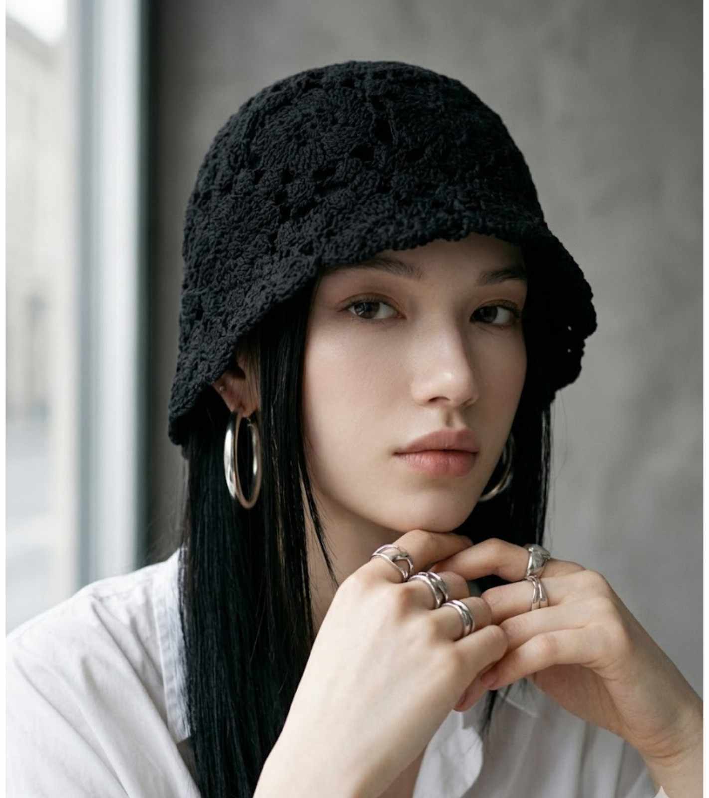 Eternia® Crochet Lace Bucket Cap – Floral Open Knit Design – Black