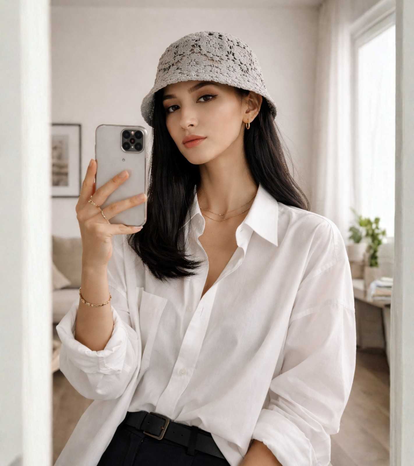 Eternia® Crochet Lace Bucket Cap – Floral Open Knit Design – Grey