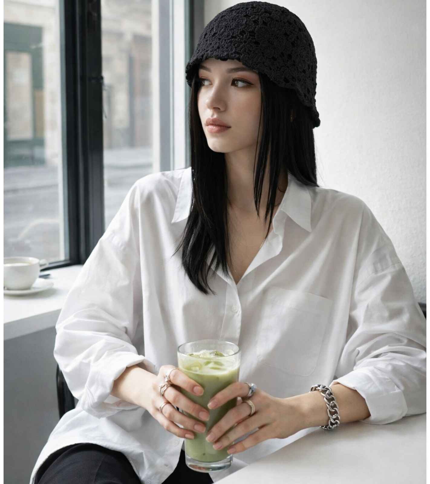 Eternia® Crochet Lace Bucket Cap – Floral Open Knit Design – Black