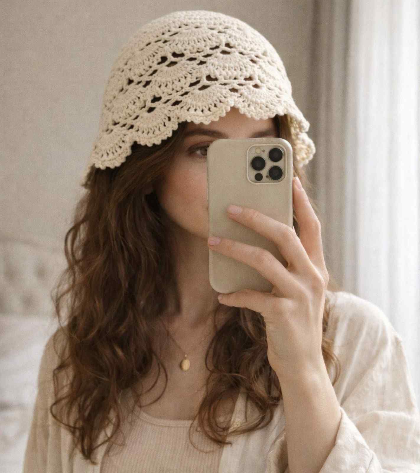 Eternia® Crochet Lace Cap – Floral Open Knit Design – Ivory