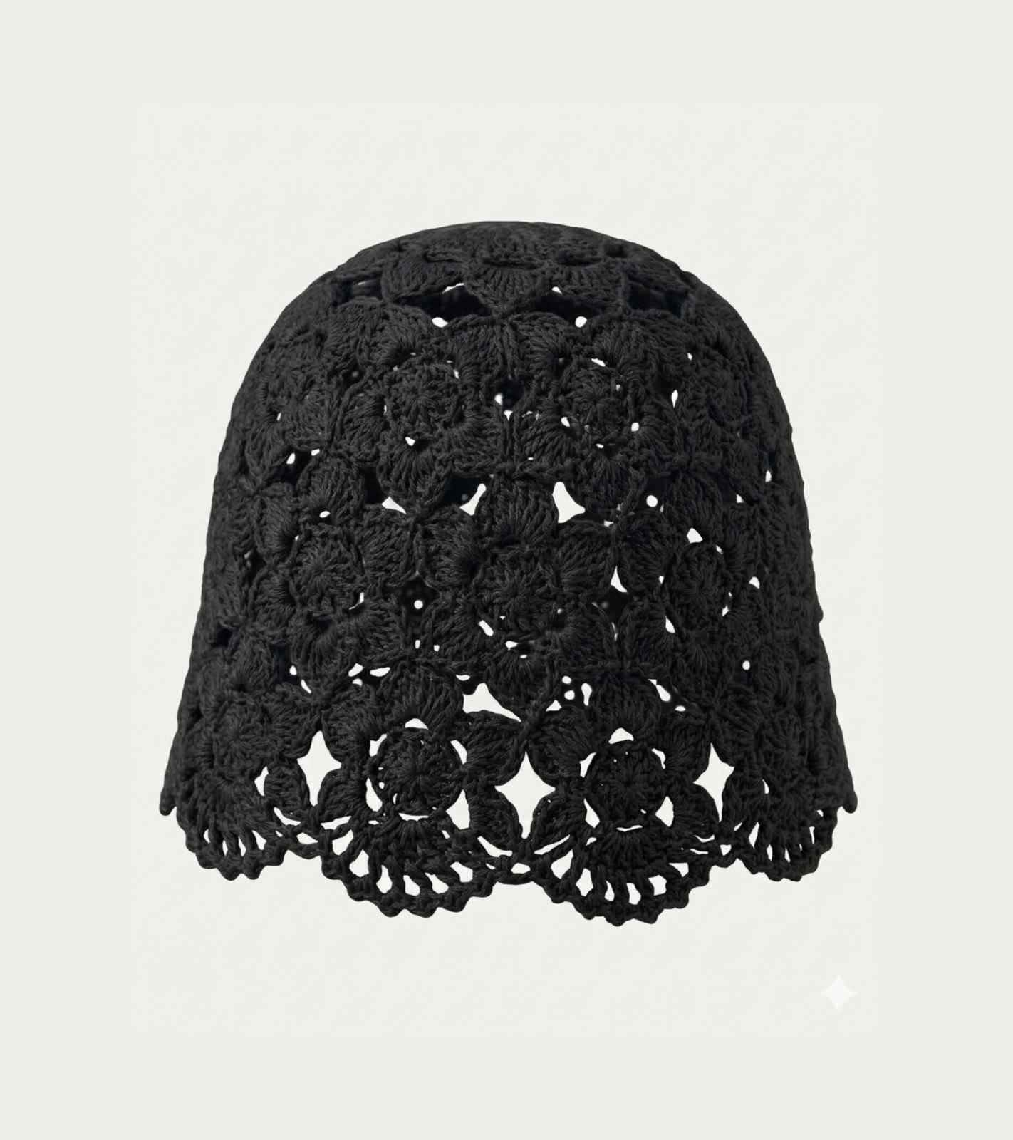Eternia® Crochet Lace Cap – Floral Open Knit Design – Black
