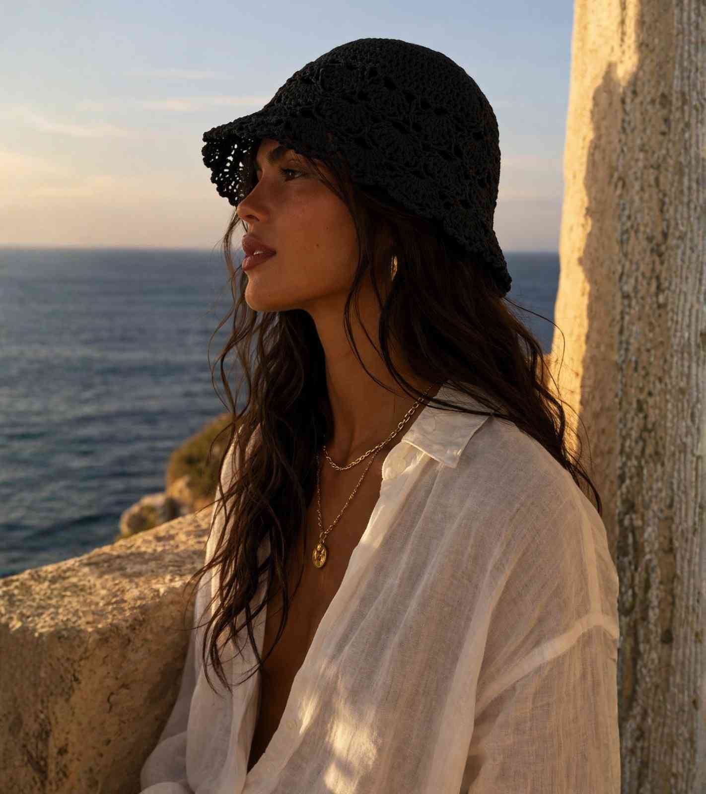 Eternia® Crochet Lace Cap – Floral Open Knit Design – Black