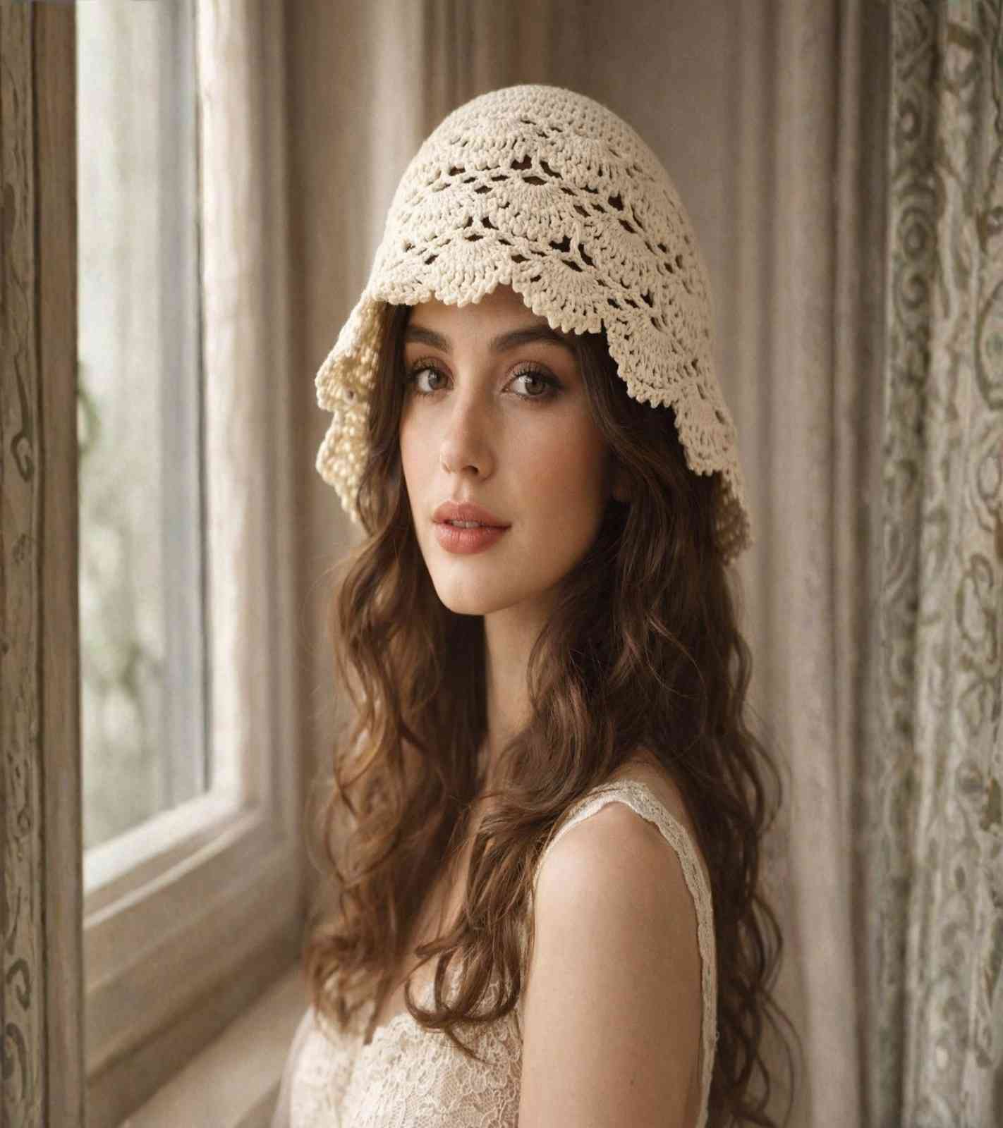 Eternia® Crochet Lace Cap – Floral Open Knit Design – Ivory
