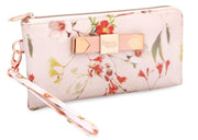 Eternia® Zippered Wallet with Wrist Strap – Bold Floral Print Purse in Water-Resistant Finish – Blush Pink