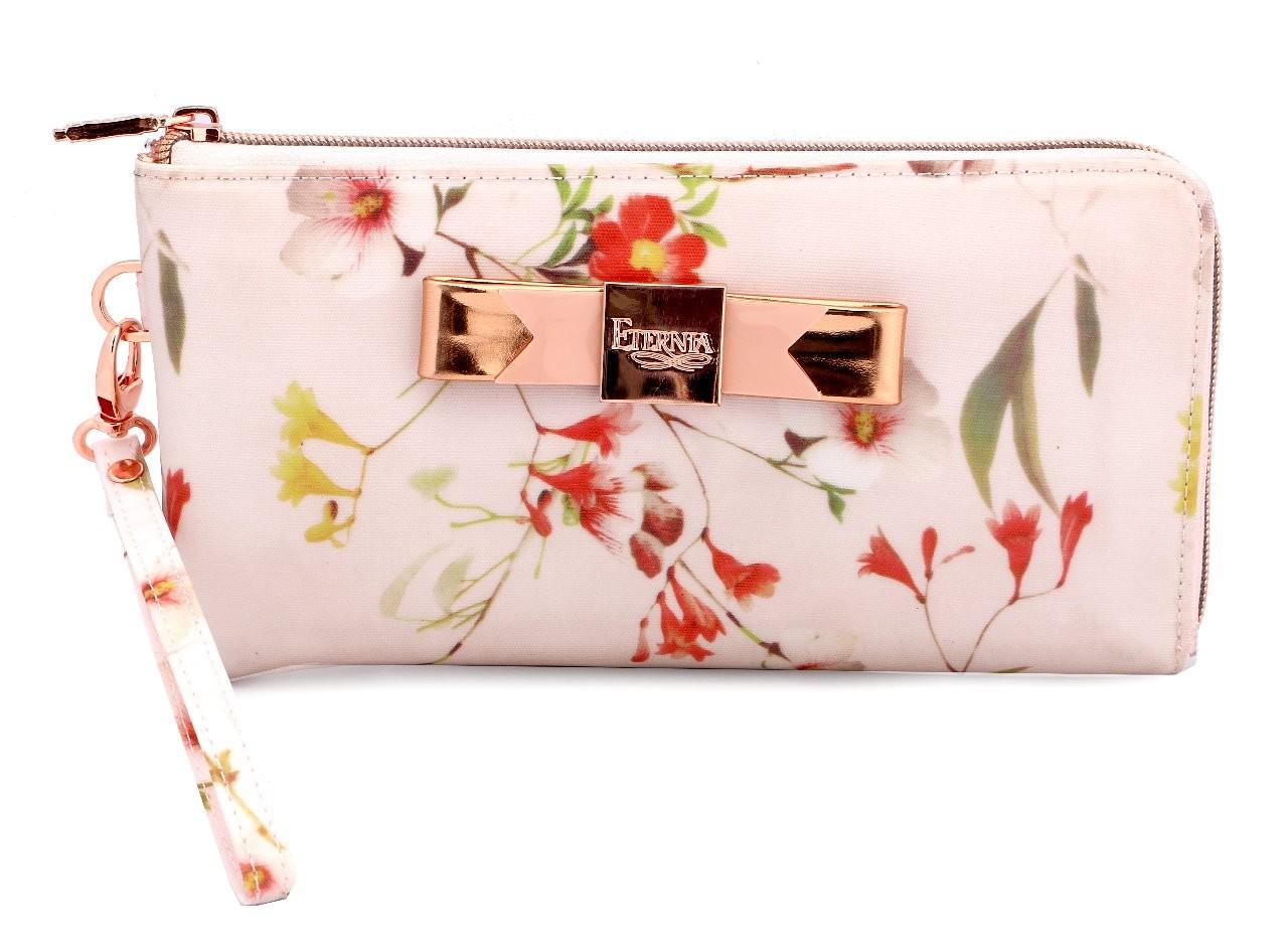 Eternia® Zippered Wallet with Wrist Strap – Bold Floral Print Purse in Water-Resistant Finish – Blush Pink