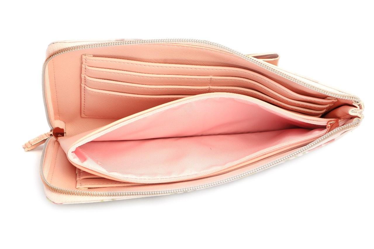 Eternia® Zippered Wallet with Wrist Strap – Bold Floral Print Purse in Water-Resistant Finish – Blush Pink
