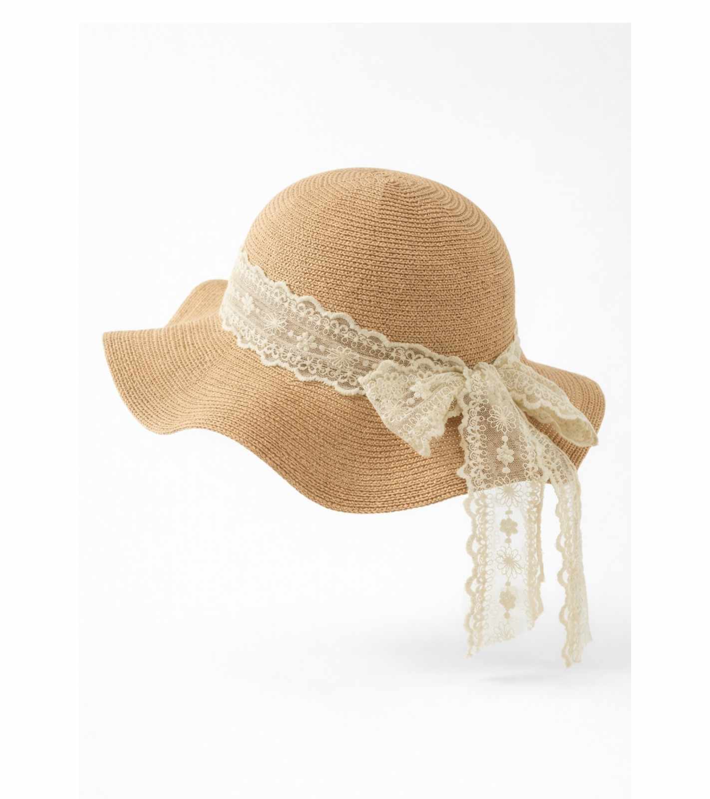 Eternia® Lace Ribbon Straw Sun Hat – Feminine Wide Brim Design – Sand