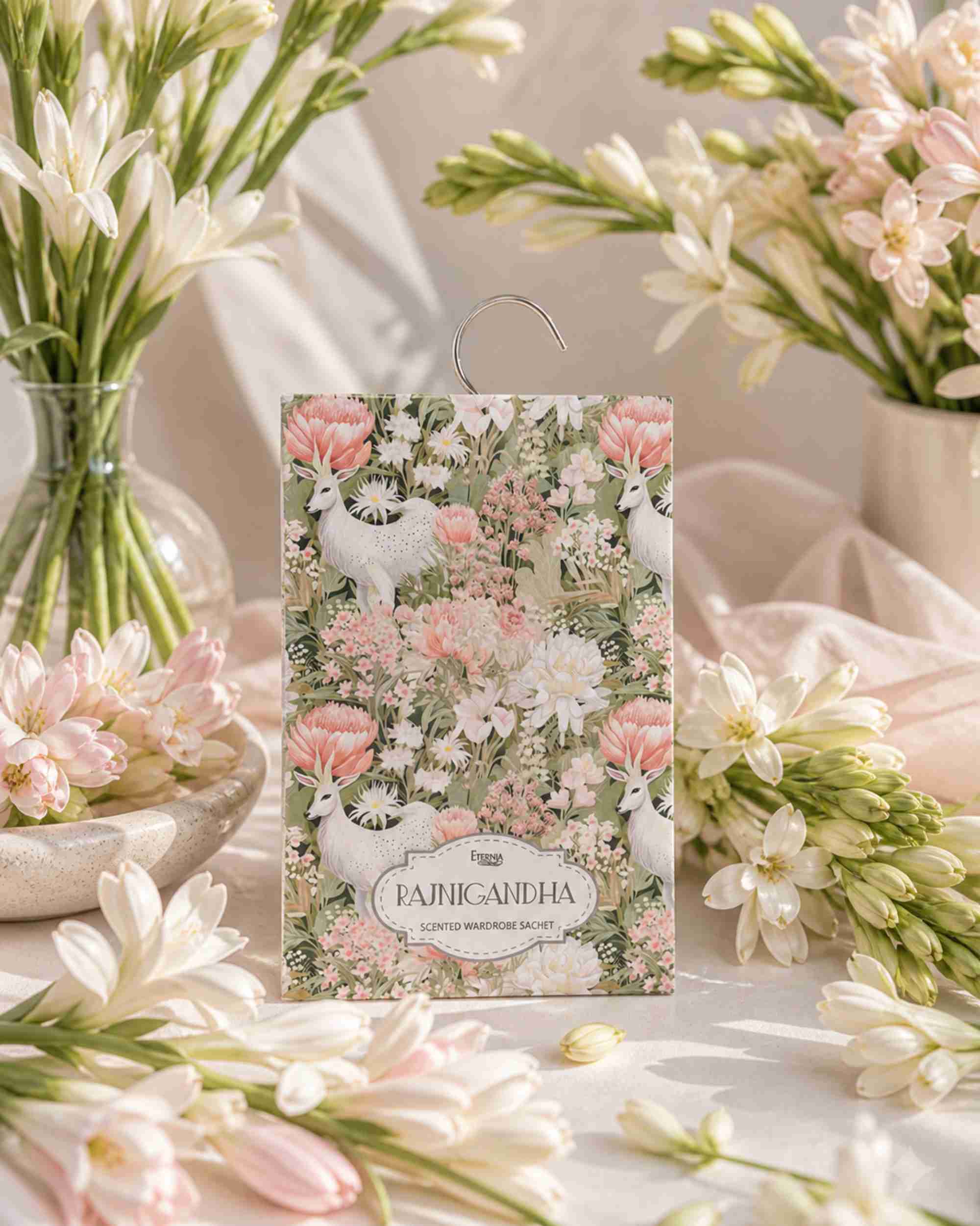 Eternia® Rajnigandha Wardrobe Sachet – Luxury Tuberose Fragrance for Closets, Drawers & Linen Spaces