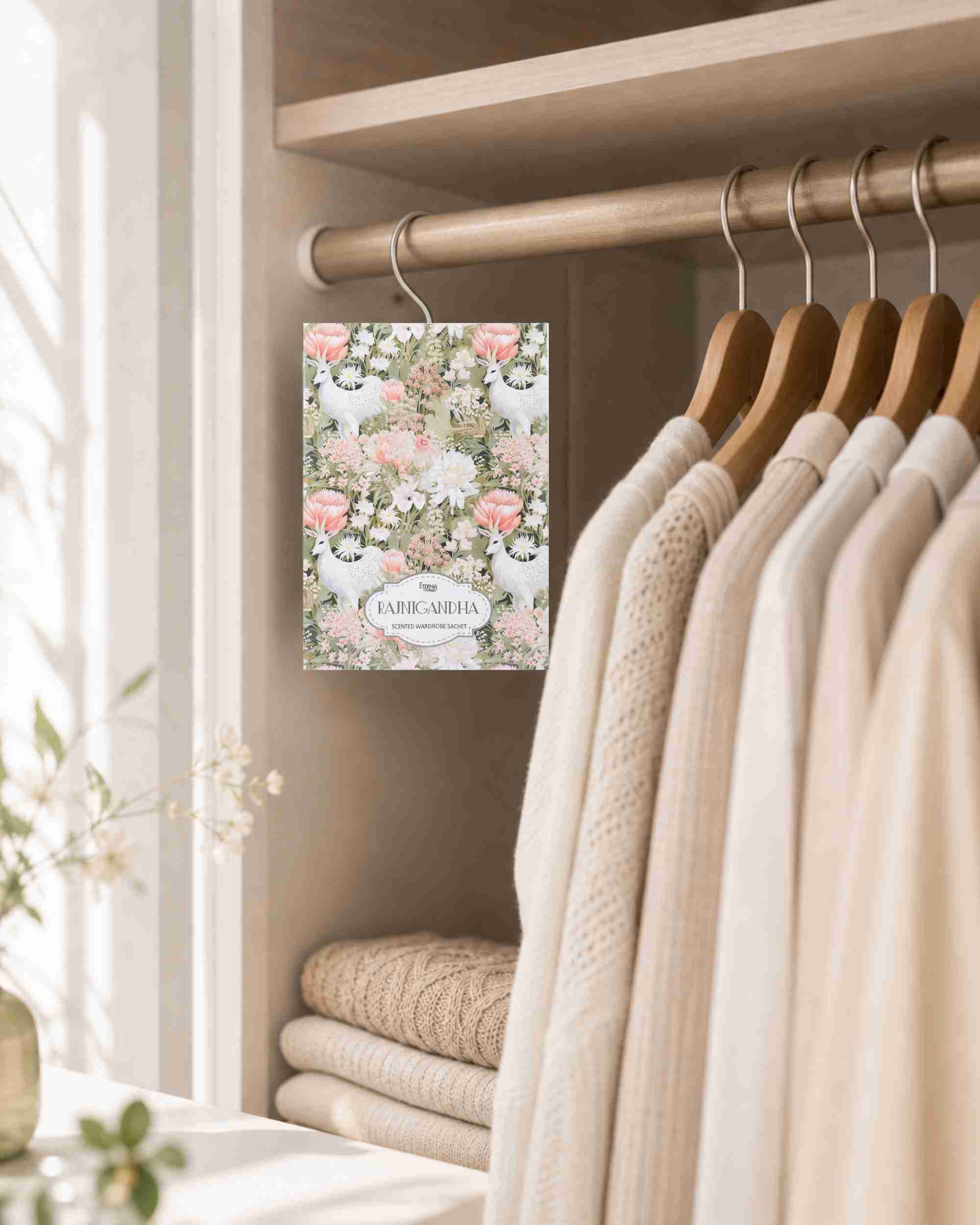 Eternia® Rajnigandha Wardrobe Sachet – Luxury Tuberose Fragrance for Closets, Drawers & Linen Spaces