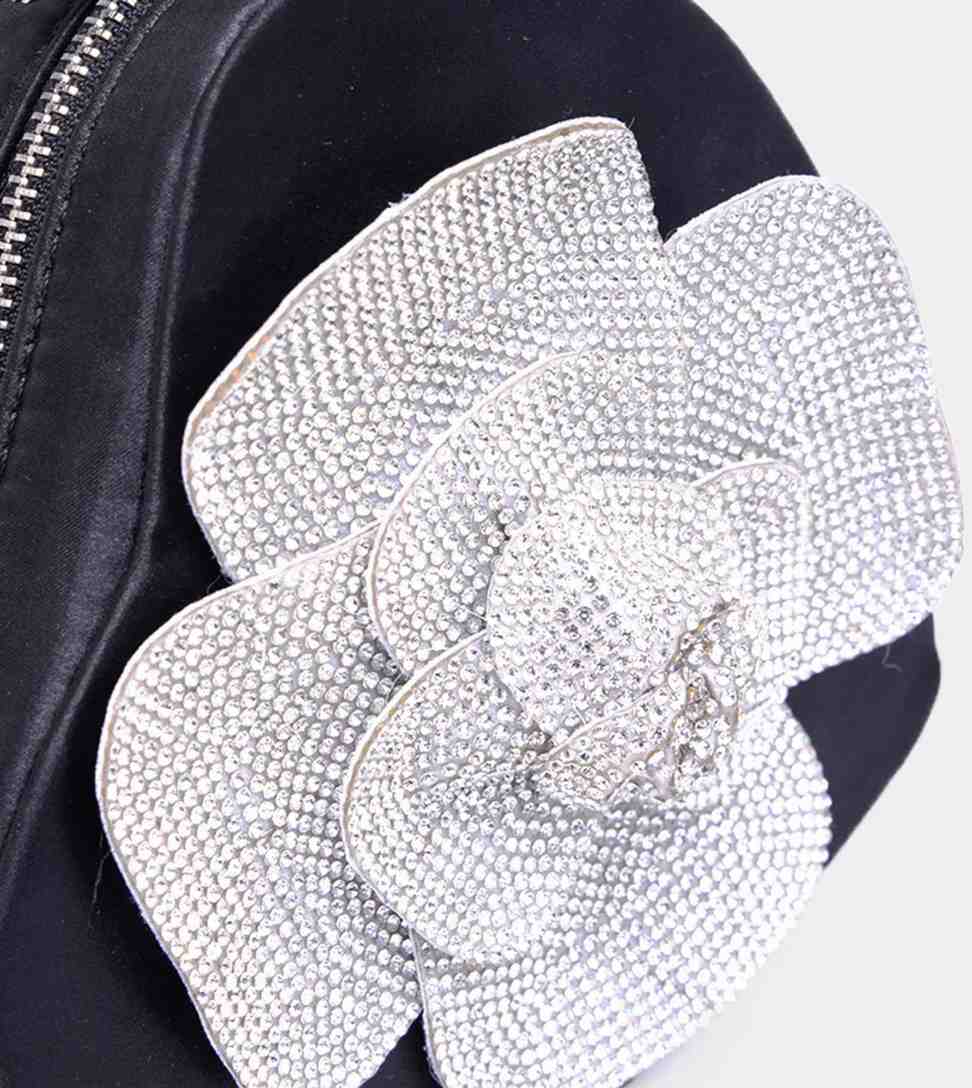 Eternia® Crystal Flower Heart Evening Bag – Pearl Handle Statement Purse – Black