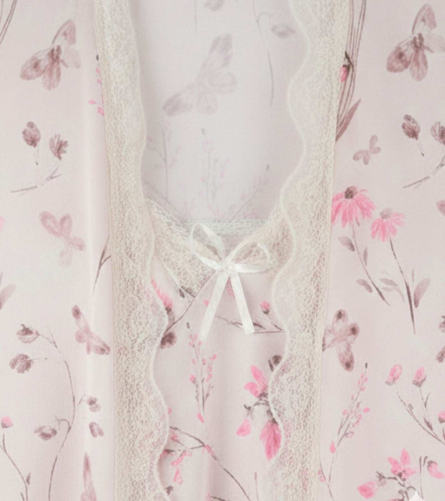 Floral print nightdress lace V neckline with bow-tied ribbon detail