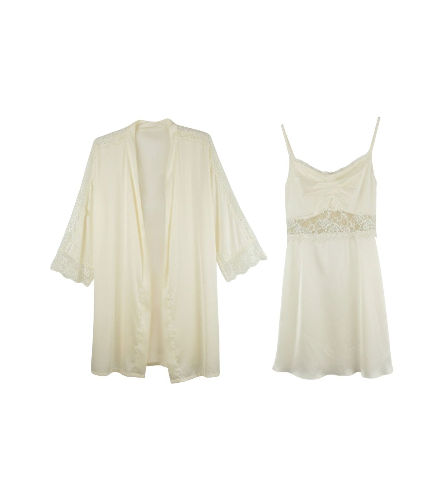 Eternia® Pure Grace Nightdress & Robe Set – Lace Panel Detailing – Cream – Free Size