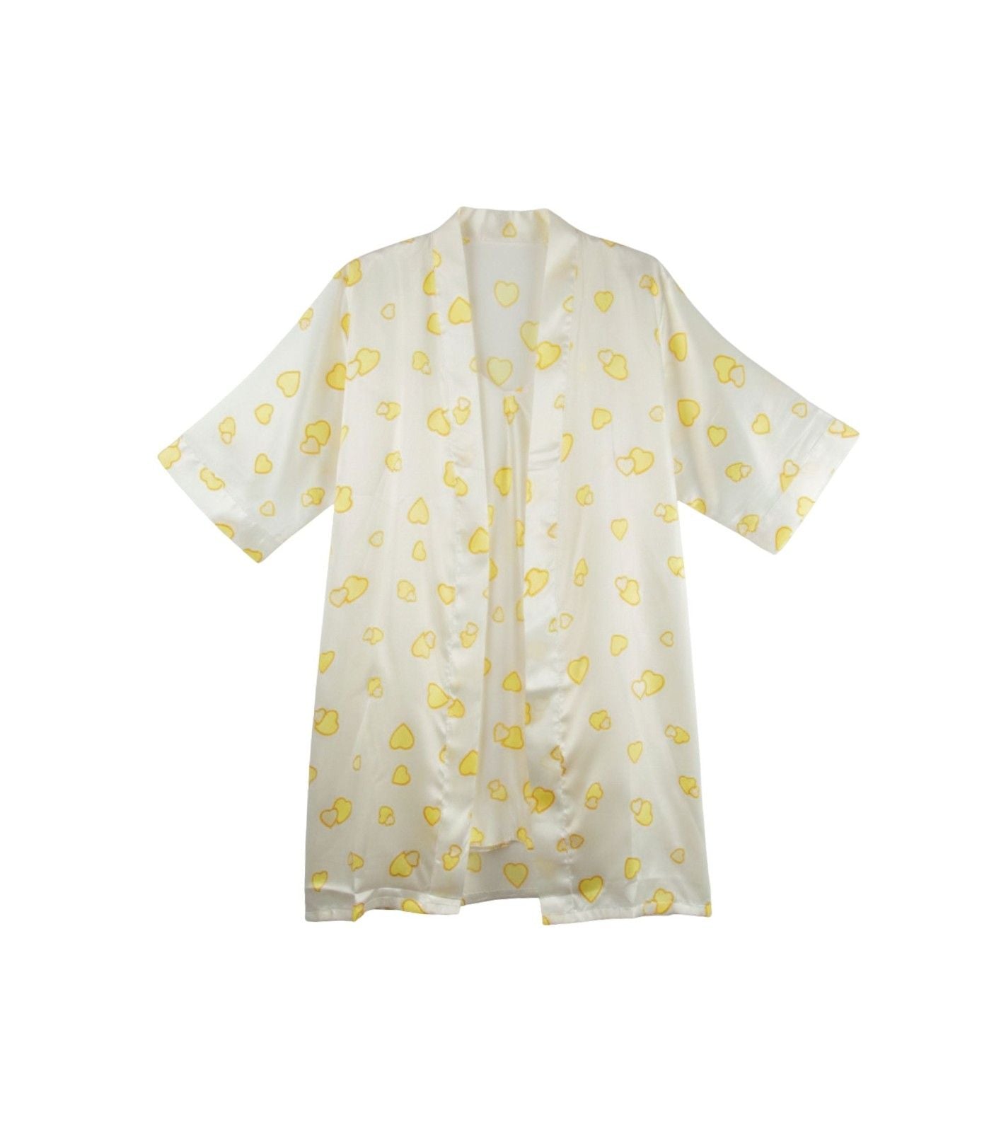 Eternia® Sunny Hearts Nightdress & Robe Set – All-Over Heart Print – Ivory Yellow – Free Size