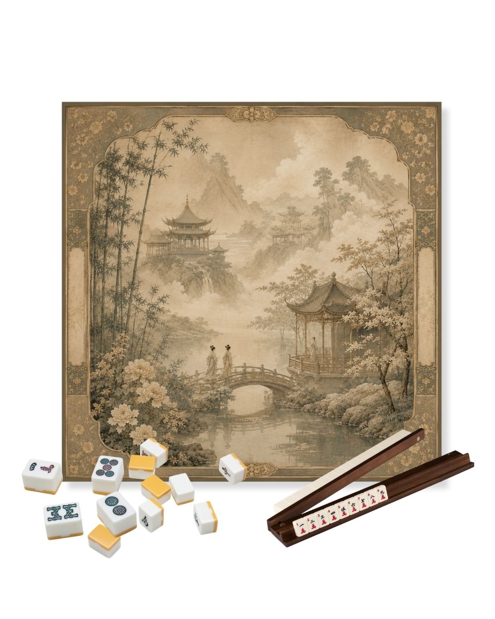 Premsons® Evening in the Bamboo Forest Mahjong Table Mat – Premium Anti-Slip Square Gaming & Decorative Mat - 23 x 23 inch - Versatile Non-Slip Play Surface