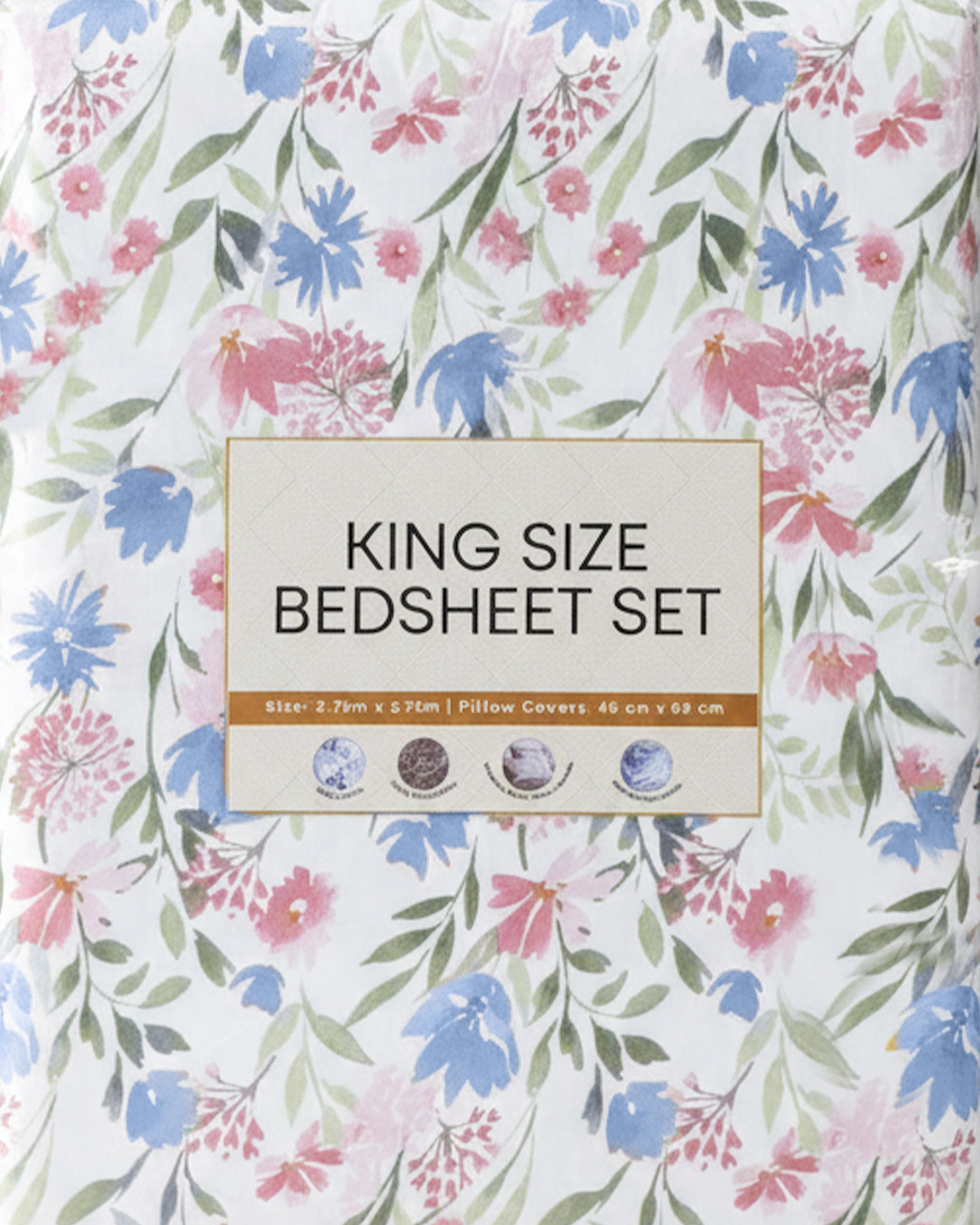 Premsons® Floral Print King Size Bedsheet – Pink & Blue Soft Cotton Double Bed Sheet with Matching Pillow Covers