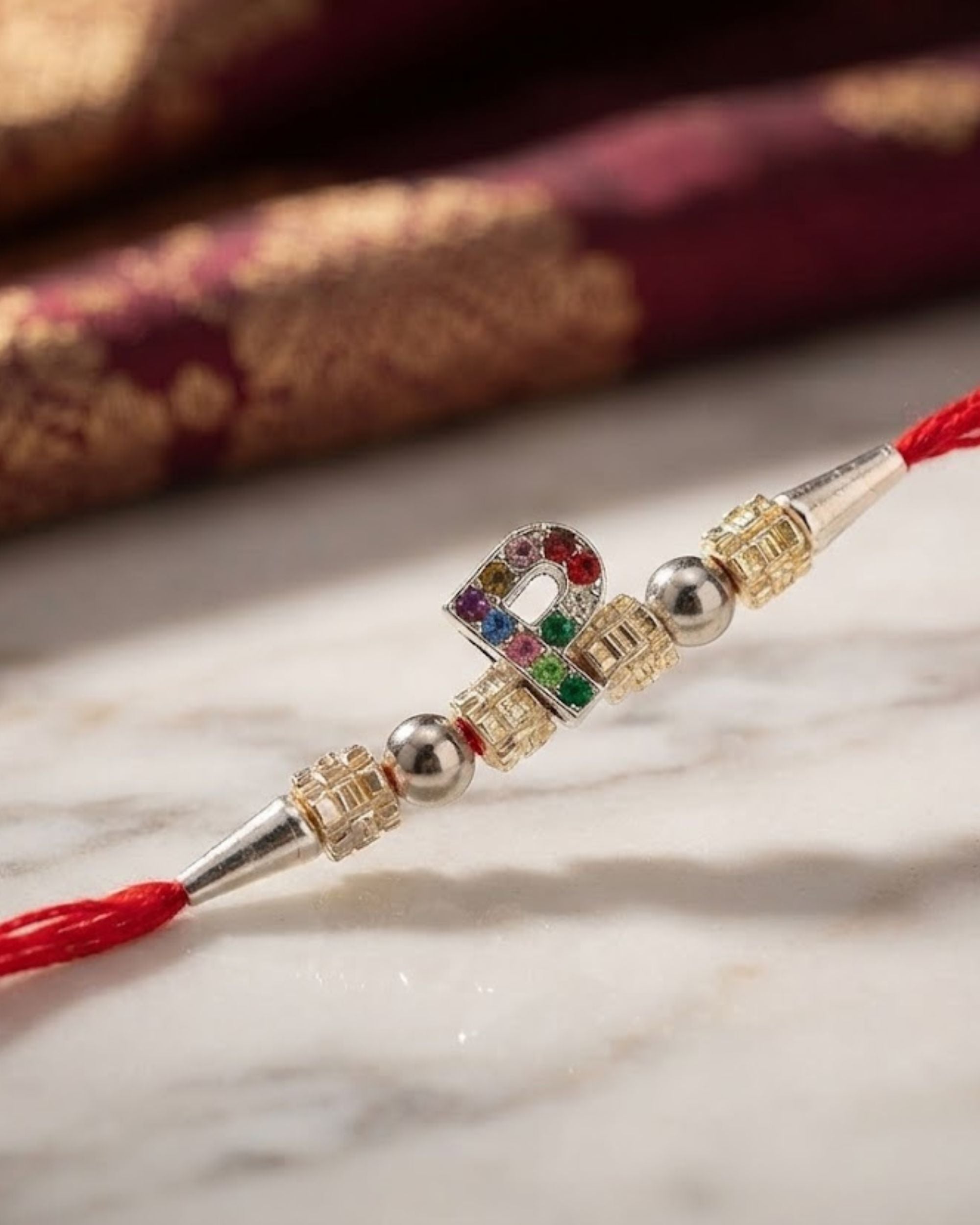 Premsons® Premium Alphabet Rakhi for Brother | Personalized Initial Letter Raksha Bandhan Rakhi with Multicolor Crystal Charm