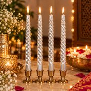 Premsons Silver Twisted Taper Candles Set of 4 for Diwali, Festive Décor and Elegant Table Styling