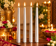 Premsons Decorative Pillar Candles Set of 4 for Home Décor, Festivals, Diwali and Special Occasions-Silver