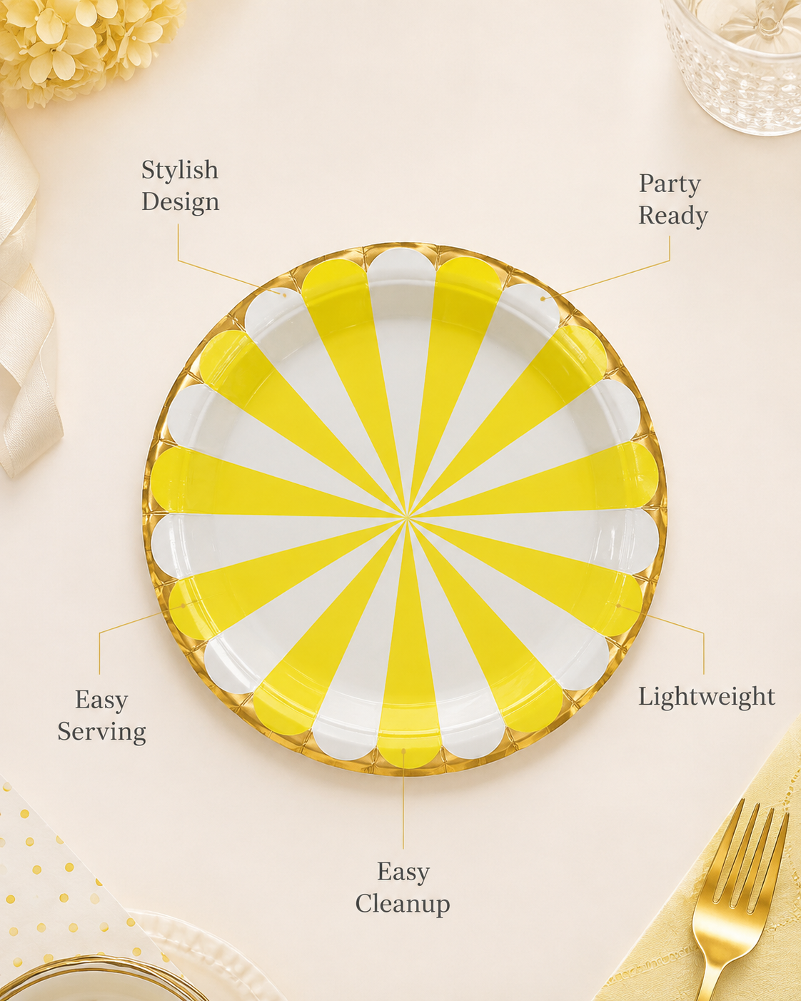 Premsons® Multicolor Party Plates – Pastel Rainbow Design | Gold Rim Disposable Plates for Birthdays & Celebrations (set of 10 ) (Pack of 2)