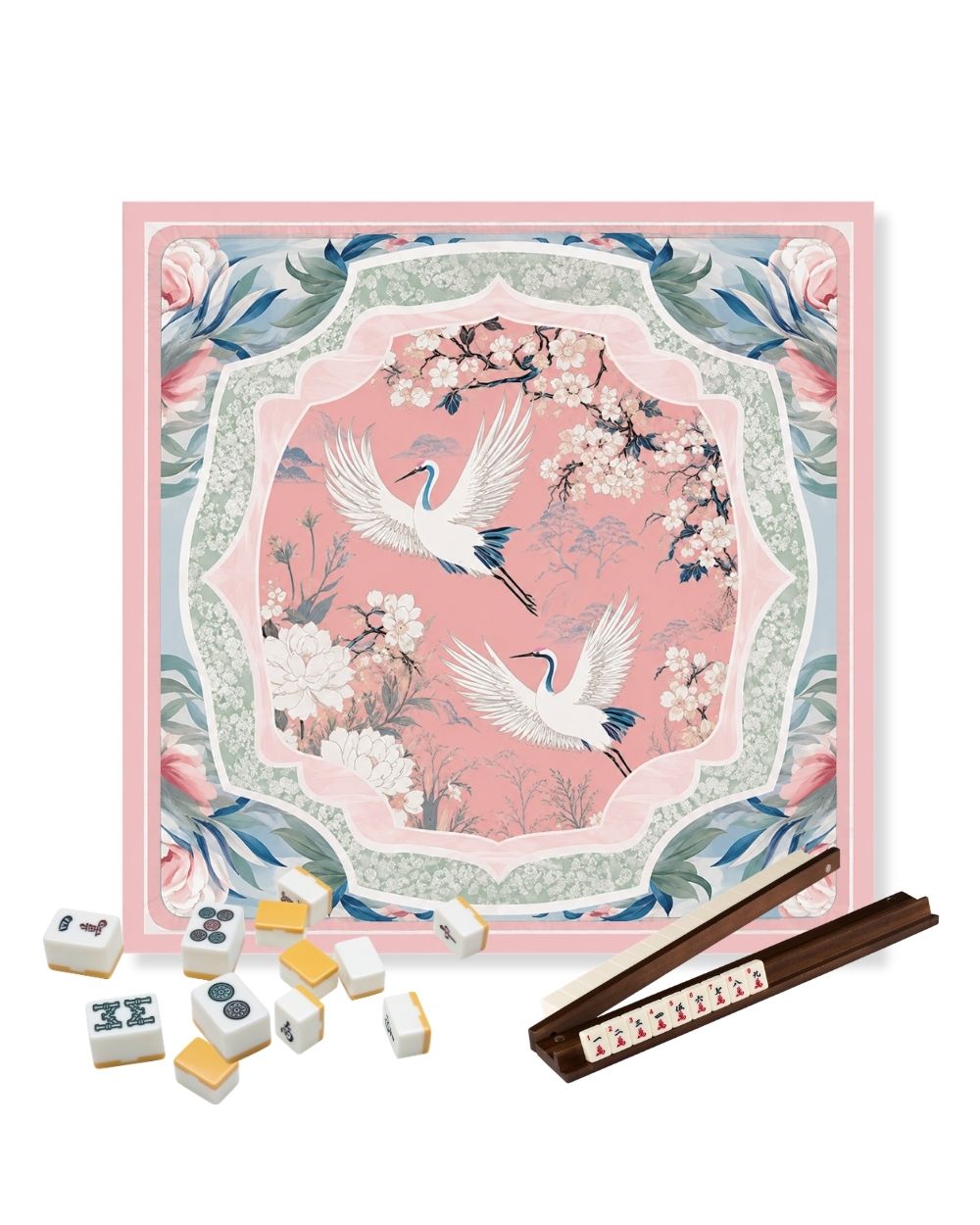 Premsons® Flight of the Cranes Mahjong Table Mat – Premium Anti-Slip Square Gaming & Decorative Mat - 23 x 23 inch - Versatile Non-Slip Play Surface