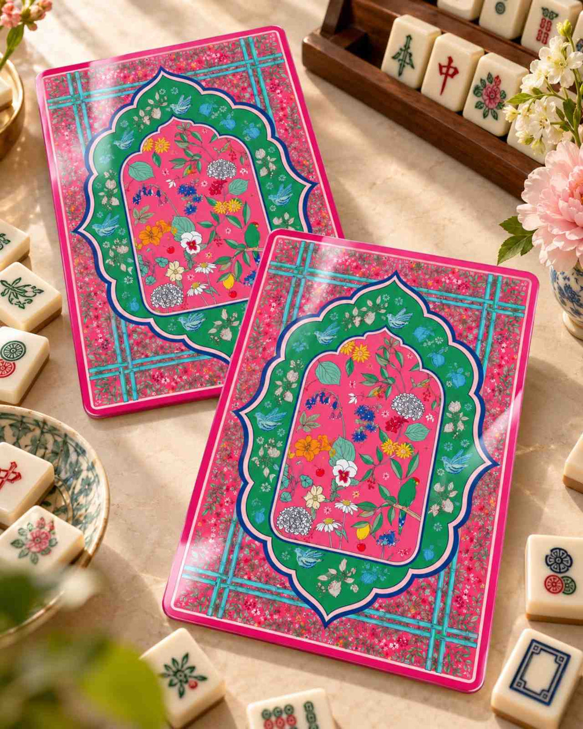 Premsons® Mahjong Shufflers Set of 2, Floral Bloom, 5.25 x 7.75 Inch