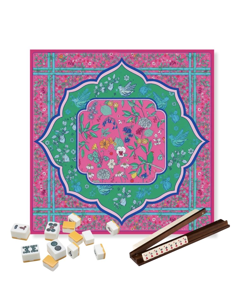 Premsons® Floral Bloom Mahjong Table Mat – Premium Anti-Slip Square Gaming & Decorative Mat - 23 x 23 inch - Versatile Non-Slip Play Surface