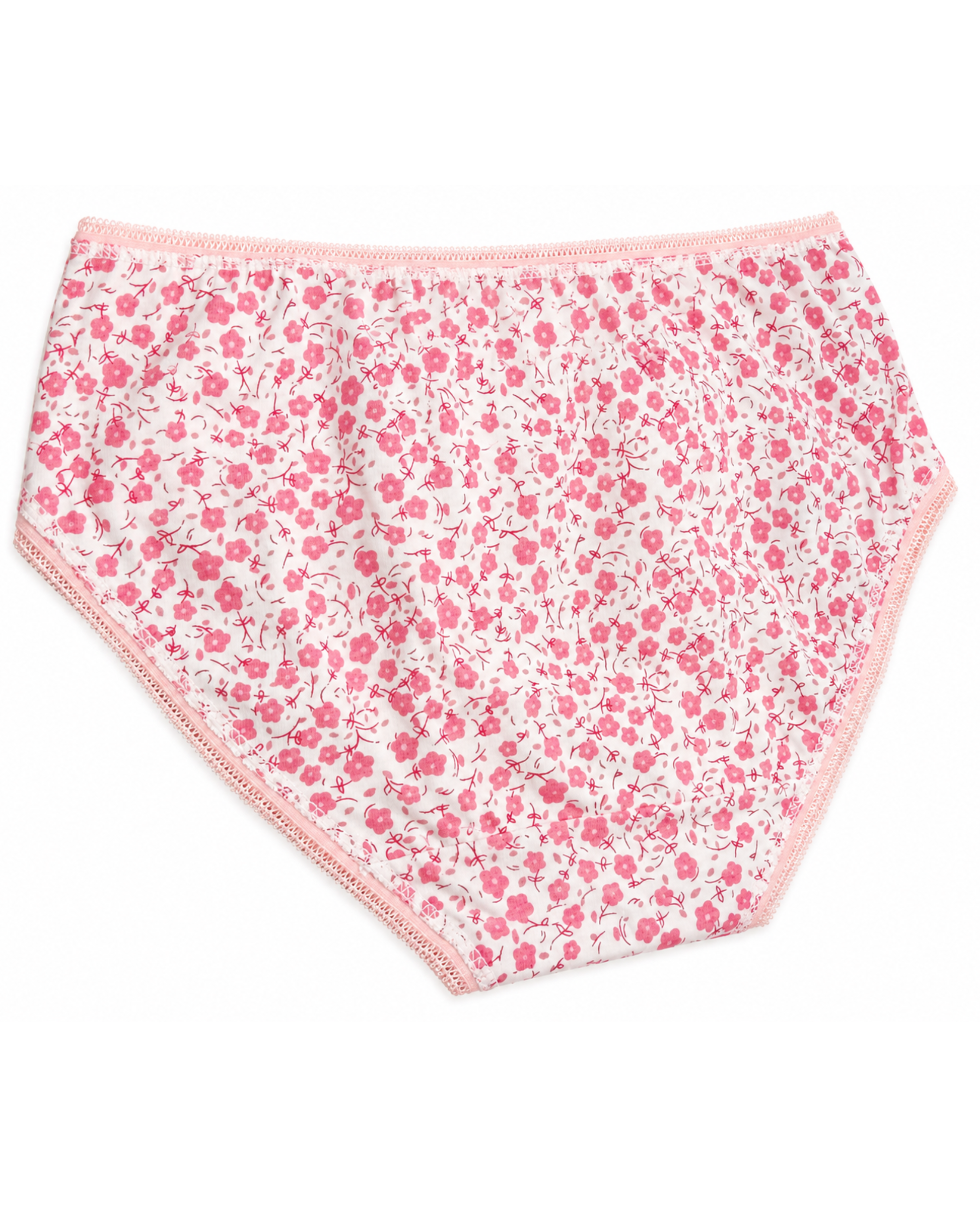 Girls' cute cut underwear brief, pink all-over floral print with pink trim